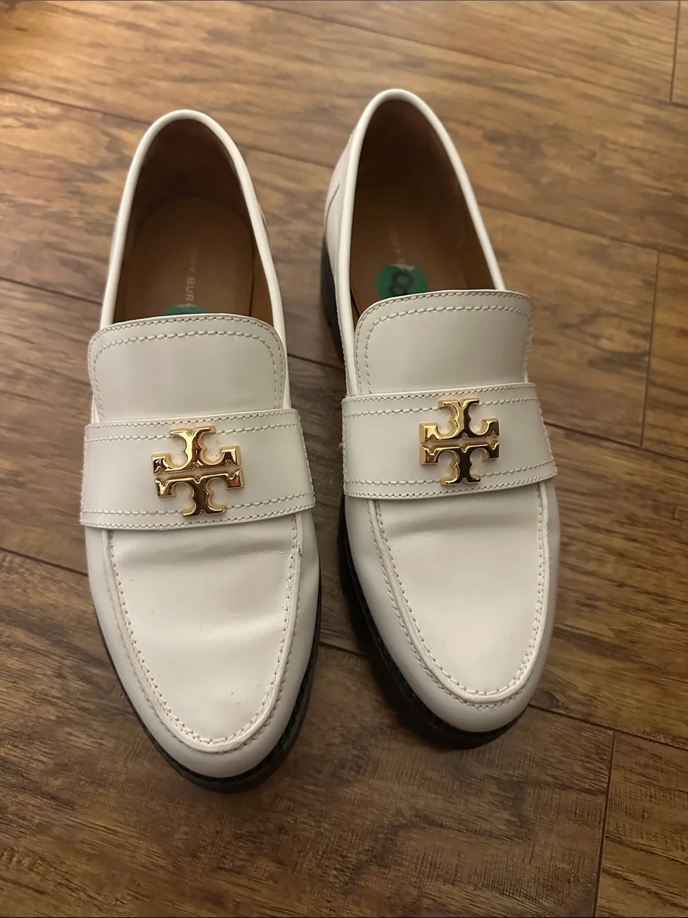 Tory Burch White Leather Women Eleanor Slip-On Loafers with Gold Logo